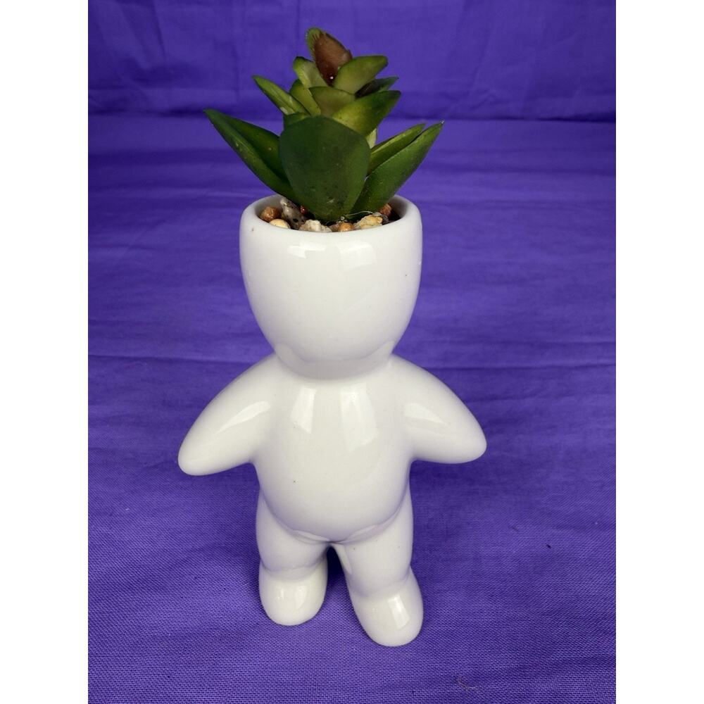 Unique White Ceramic Planter - Cute Head Planter with Succulent